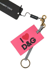 Dolce & Gabbana Pink Silicone DG Logo Gold Brass Keyring Women Keychain -   -  Dolce & Gabbana.
