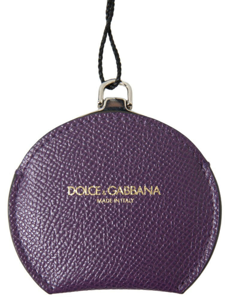 Dolce & Gabbana Purple Calfskin Leather Round Hand Mirror Holder -   -  Dolce & Gabbana.