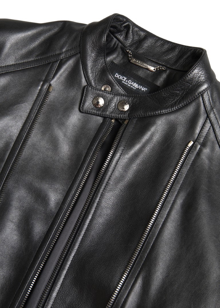 Dolce & Gabbana Black Leather Zipper Coat Men Jacket -   -  Dolce & Gabbana. Dolce & Gabbana Black Leather Zipper Coat Men Jacket -   -  Dolce & Gabbana.