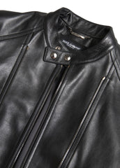 Dolce & Gabbana Black Leather Zipper Coat Men Jacket -   -  Dolce & Gabbana.