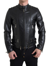 Dolce & Gabbana Black Leather Zipper Coat Men Jacket -   -  Dolce & Gabbana.