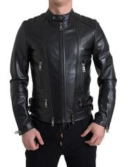 Dolce & Gabbana Black Leather Zipper Coat Men Jacket -   -  Dolce & Gabbana.