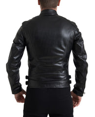 Dolce & Gabbana Black Leather Zipper Coat Men Jacket -   -  Dolce & Gabbana.