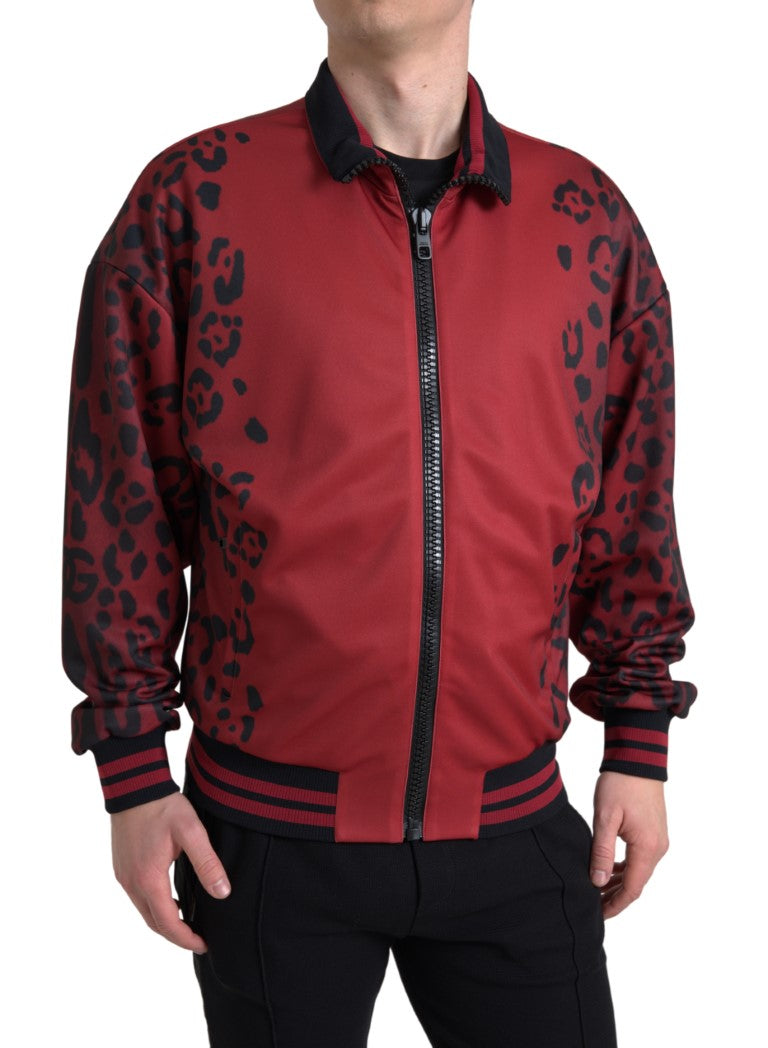 Dolce & Gabbana Red Leopard Polyester Bomber Full Zip  Jacket -   -  Dolce & Gabbana.