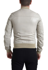 Dolce & Gabbana Cream Leather Bomber Blouson Full Zip Jacket -   -  Dolce & Gabbana.