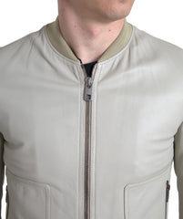 Dolce & Gabbana Cream Leather Bomber Blouson Full Zip Jacket -   -  Dolce & Gabbana.