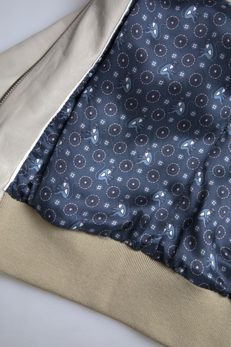 Dolce & Gabbana Cream Leather Bomber Blouson Full Zip Jacket -   -  Dolce & Gabbana. Dolce & Gabbana Cream Leather Bomber Blouson Full Zip Jacket -   -  Dolce & Gabbana.