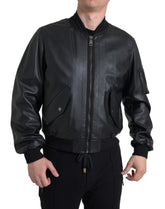 Dolce & Gabbana Black Leather Blouson Full Zip Bomber Jacket -   -  Dolce & Gabbana.