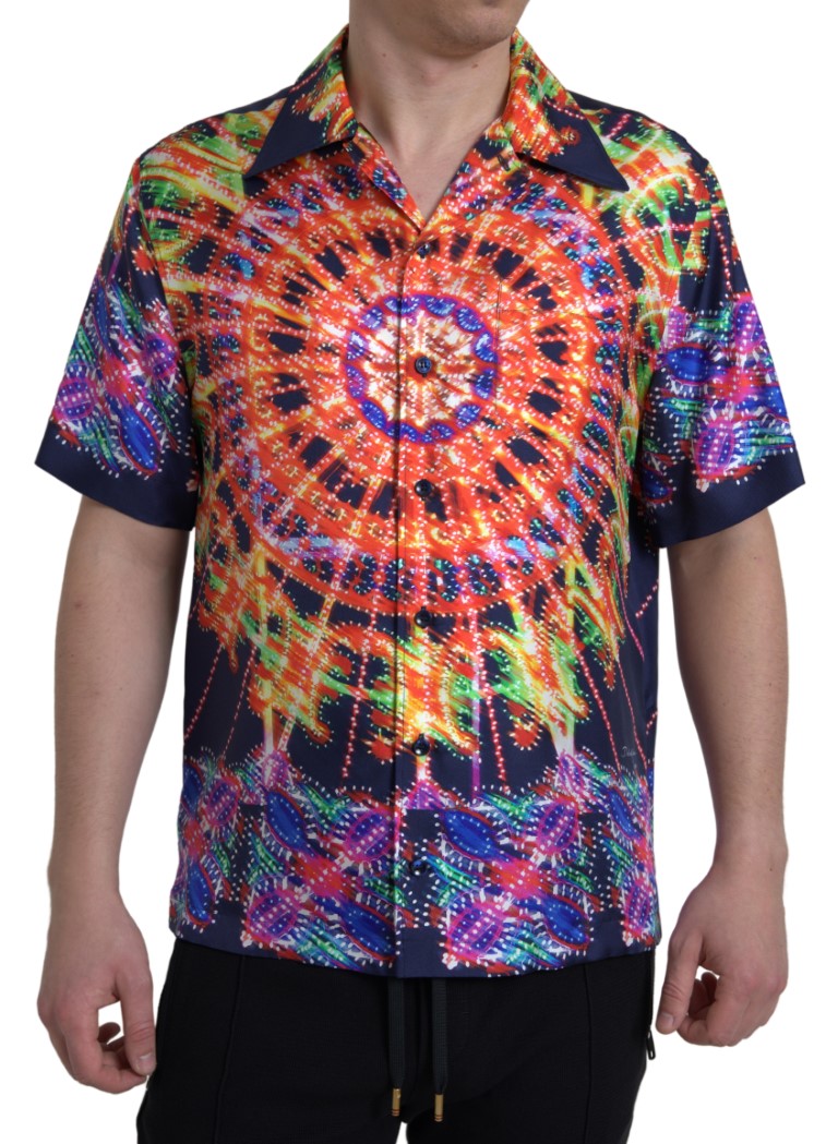 Dolce & Gabbana Multicolor Luminarie Print Men Shirt Silk -   -  Dolce & Gabbana.