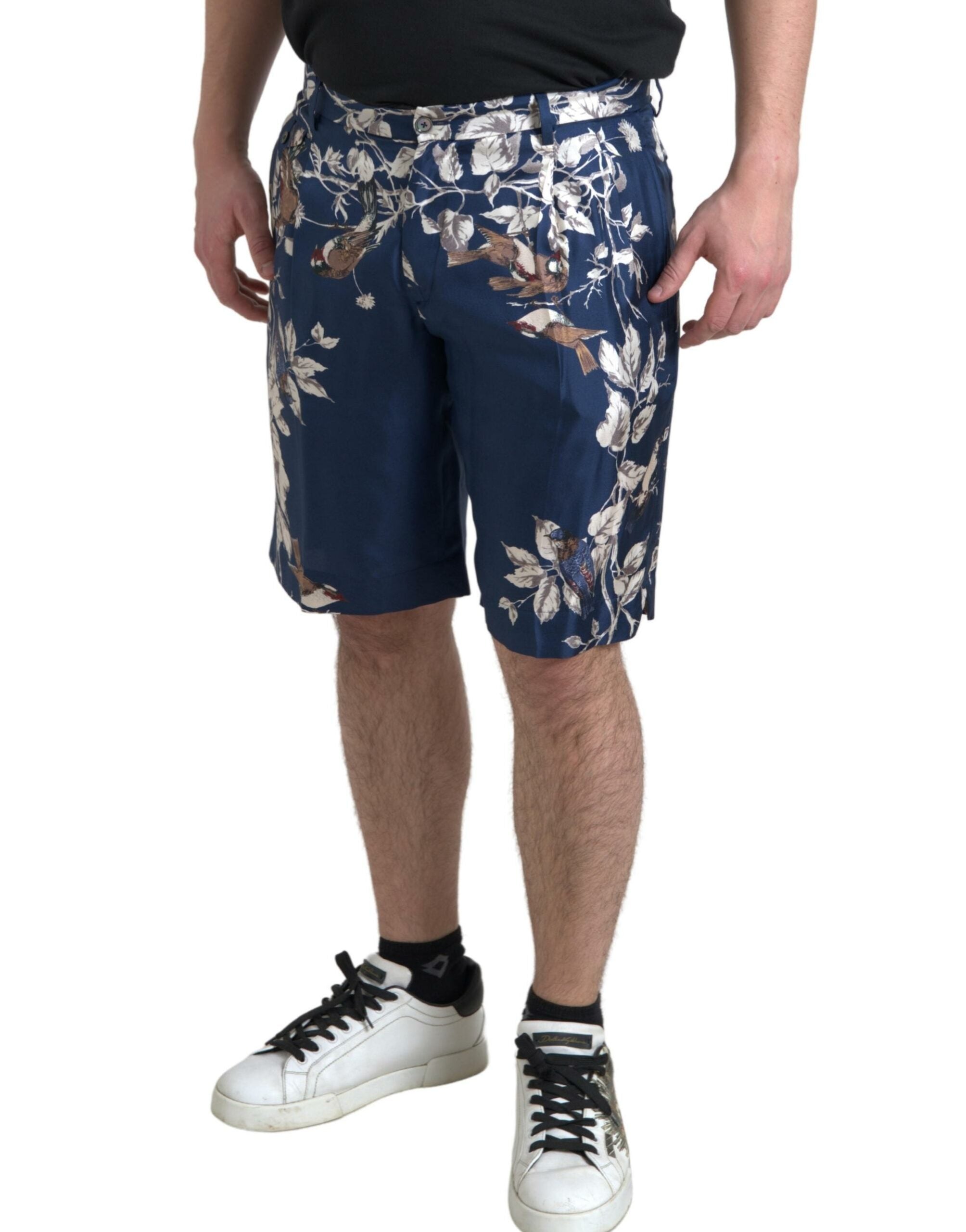 Dolce & Gabbana Blue Floral Print Silk Men Bermuda Shorts -   -  Dolce & Gabbana. Dolce & Gabbana Blue Floral Print Silk Men Bermuda Shorts -   -  Dolce & Gabbana.
