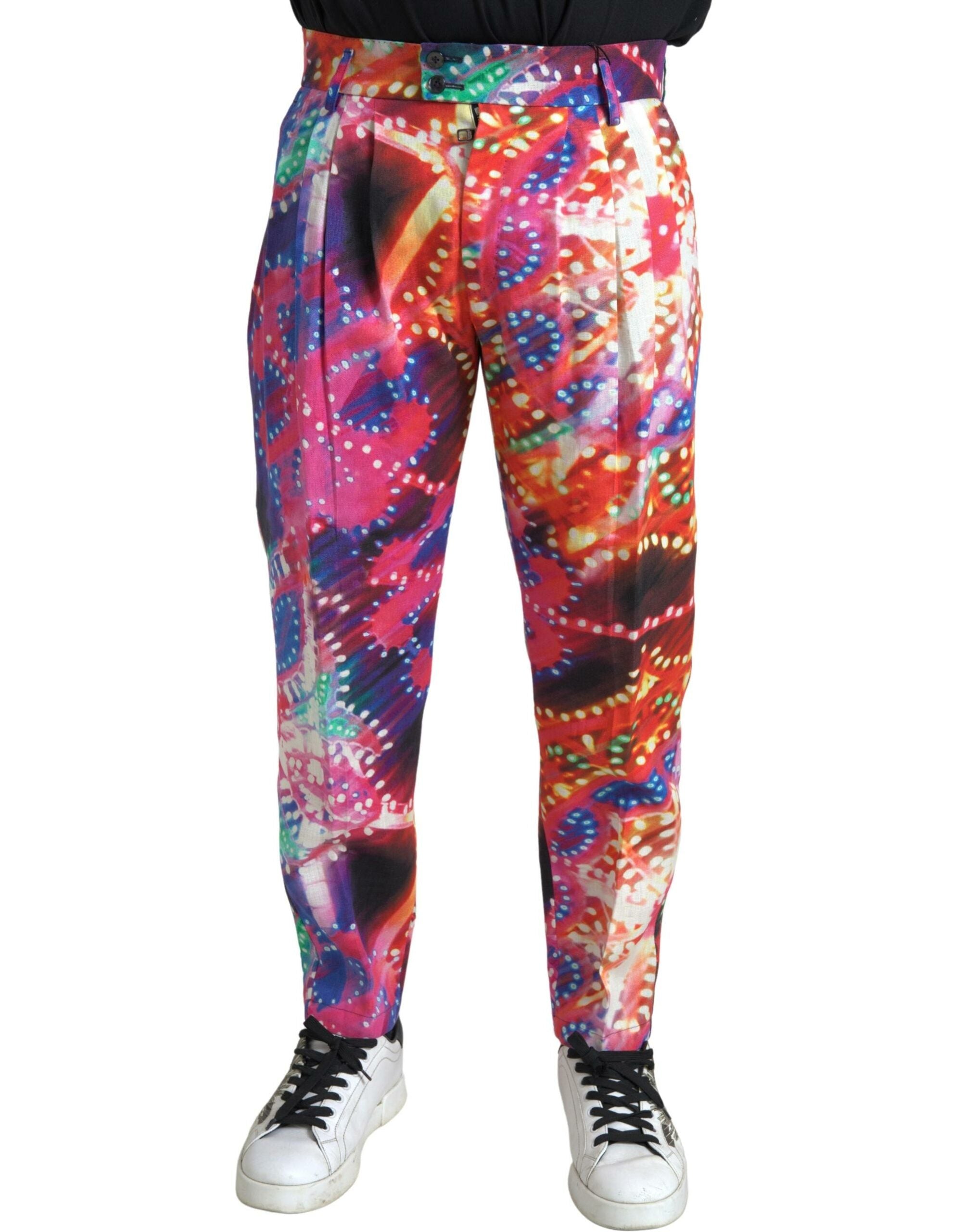 Dolce & Gabbana Multicolor Printed Linen Men Trouser Pants -   -  Dolce & Gabbana.