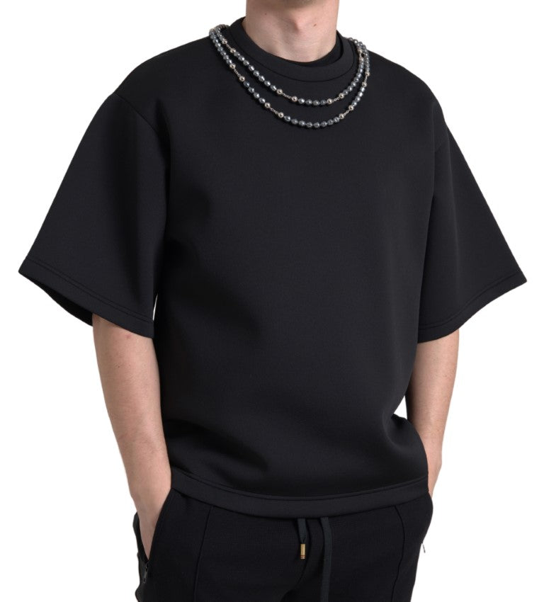 Dolce & Gabbana Black Necklace Embellished Polyester T-shirt -   -  Dolce & Gabbana.