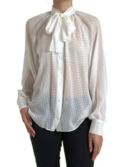 Dolce & Gabbana White Silk Sheer Tied Neck Polka Dots Blouse -   -  Dolce & Gabbana.