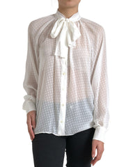 Dolce & Gabbana White Silk Sheer Tied Neck Polka Dots Blouse -   -  Dolce & Gabbana.