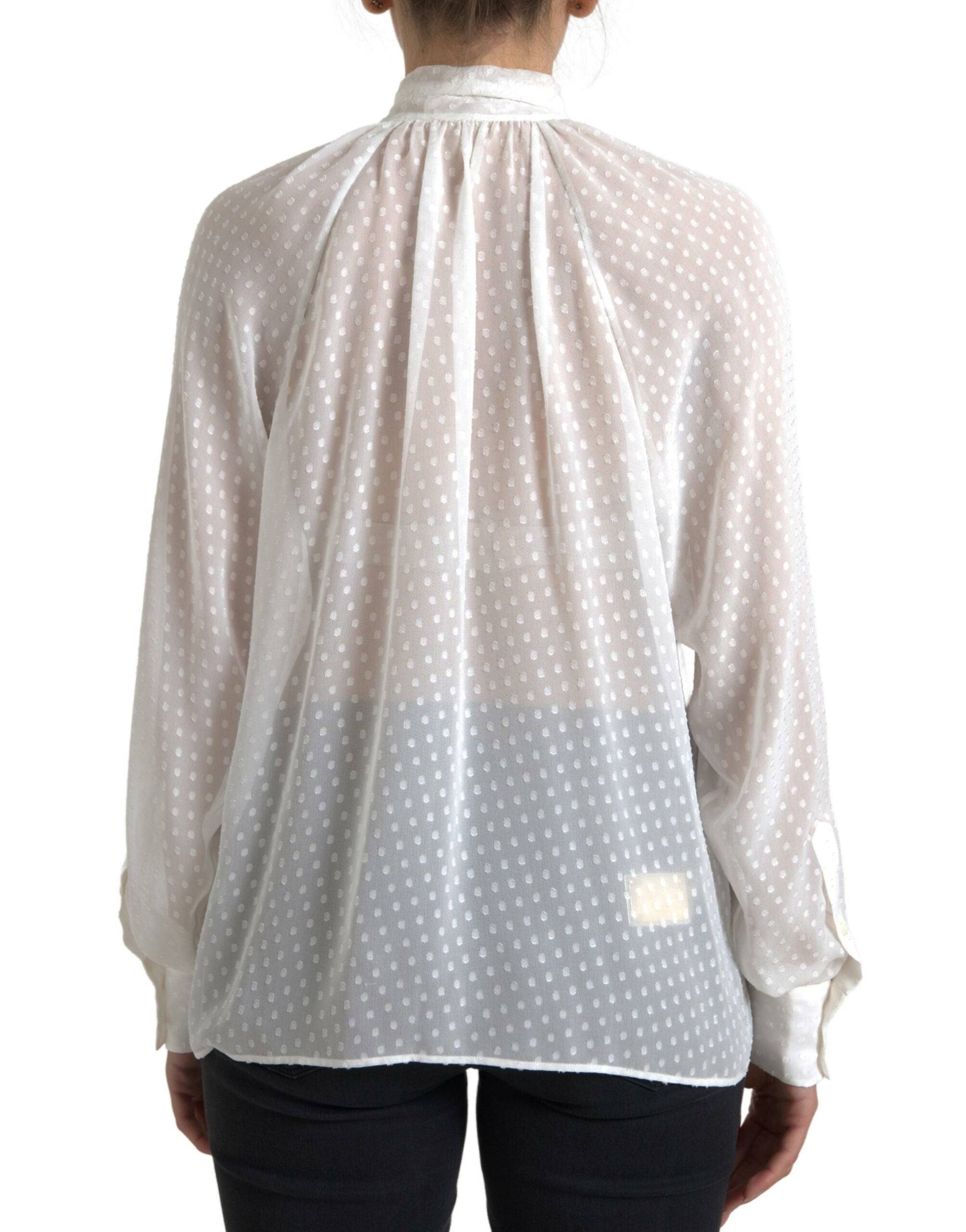 Dolce & Gabbana White Silk Sheer Tied Neck Polka Dots Blouse -   -  Dolce & Gabbana. Dolce & Gabbana White Silk Sheer Tied Neck Polka Dots Blouse -   -  Dolce & Gabbana.