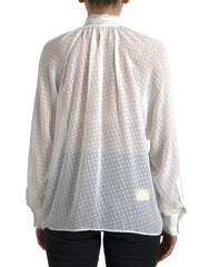 Dolce & Gabbana White Silk Sheer Tied Neck Polka Dots Blouse -   -  Dolce & Gabbana.