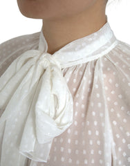 Dolce & Gabbana White Silk Sheer Tied Neck Polka Dots Blouse -   -  Dolce & Gabbana.