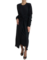 Dolce & Gabbana Black Wool Wrap Sheath Midi Gown Dress -   -  Dolce & Gabbana.