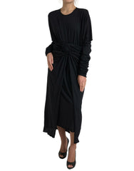 Dolce & Gabbana Black Wool Wrap Sheath Midi Gown Dress -   -  Dolce & Gabbana.