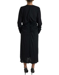 Dolce & Gabbana Black Wool Wrap Sheath Midi Gown Dress -   -  Dolce & Gabbana.