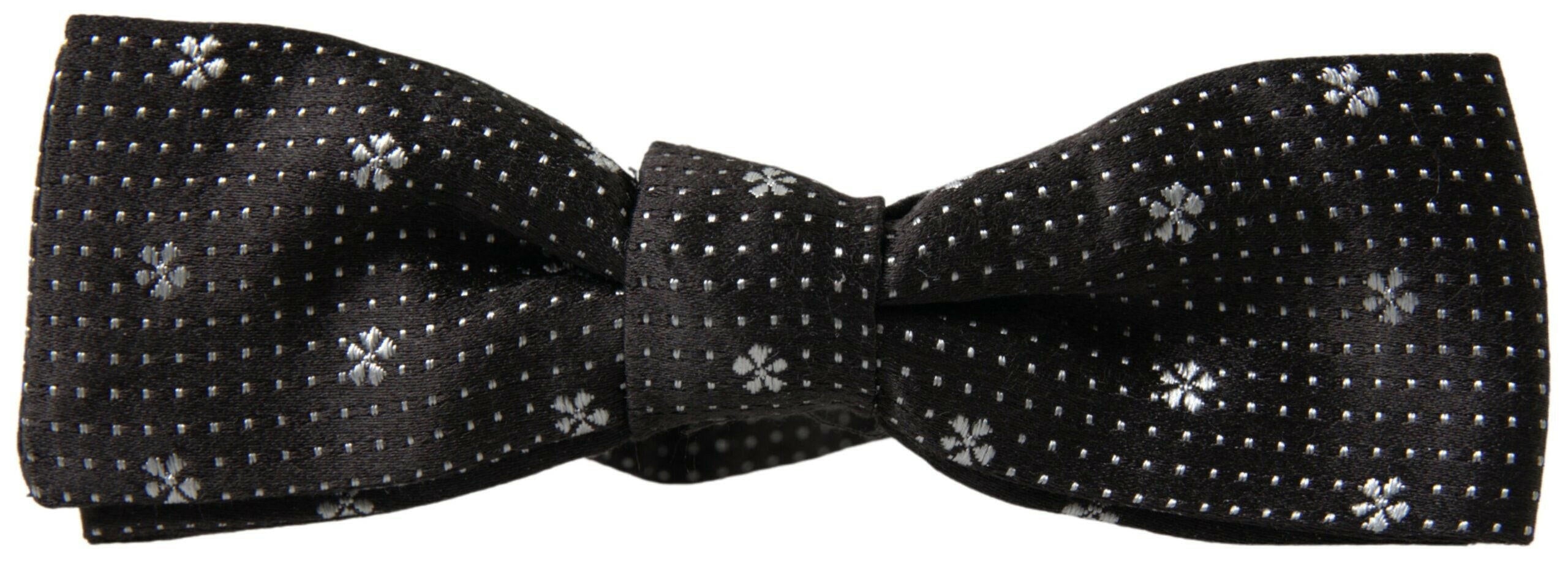 Dolce & Gabbana Black Patterned Silk Adjustable Men Neck Papillon Bow Tie -  Neckties, Men -  Dolce & Gabbana. Dolce & Gabbana Black Patterned Silk Adjustable Men Neck Papillon Bow Tie -  Neckties, Men -  Dolce & Gabbana.