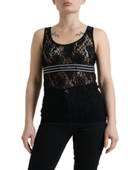 Dolce & Gabbana Black Logo Stripe Lace Sleeveless Tank Top -   -  Dolce & Gabbana.