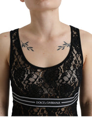 Dolce & Gabbana Black Logo Stripe Lace Sleeveless Tank Top -   -  Dolce & Gabbana.
