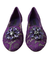 Dolce & Gabbana Purple Vally Taormina Lace Crystals Flats Shoes -   -  Dolce & Gabbana.