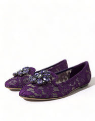 Dolce & Gabbana Purple Vally Taormina Lace Crystals Flats Shoes -   -  Dolce & Gabbana.