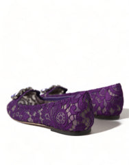 Dolce & Gabbana Purple Vally Taormina Lace Crystals Flats Shoes -   -  Dolce & Gabbana.