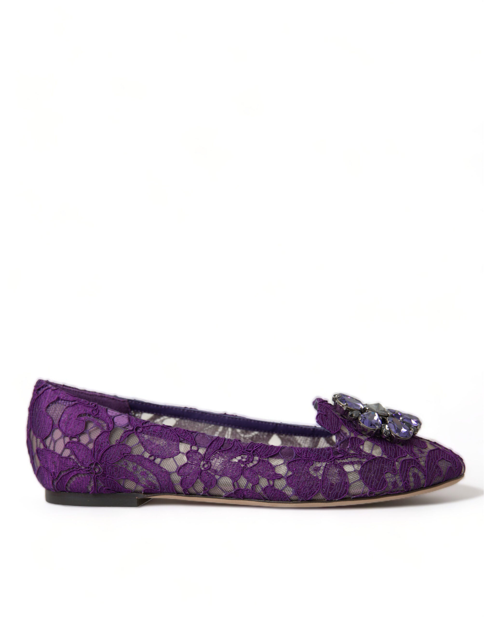 Dolce & Gabbana Purple Vally Taormina Lace Crystals Flats Shoes -   -  Dolce & Gabbana.