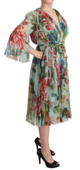 Dolce & Gabbana Multicolor Green Floral Silk Wrap Midi Dress -   -  Dolce & Gabbana.