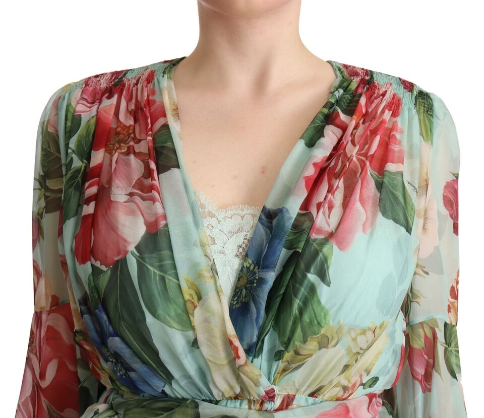 Dolce & Gabbana Multicolor Green Floral Silk Wrap Midi Dress -   -  Dolce & Gabbana. Dolce & Gabbana Multicolor Green Floral Silk Wrap Midi Dress -   -  Dolce & Gabbana.