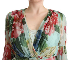 Dolce & Gabbana Multicolor Green Floral Silk Wrap Midi Dress -   -  Dolce & Gabbana.