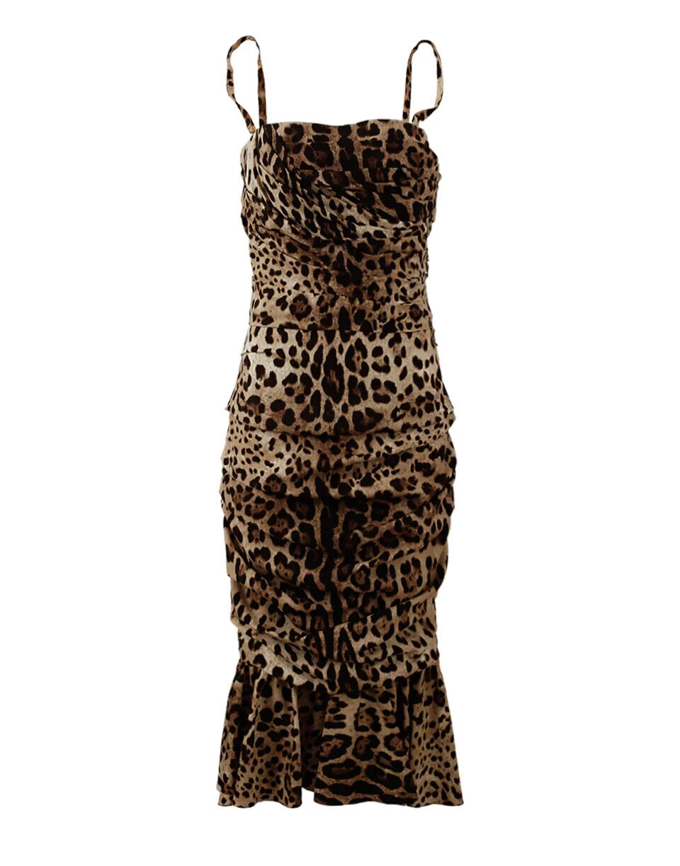 Dolce & Gabbana Brown Leopard Print Ruched Midi Dress -   -  Dolce & Gabbana.