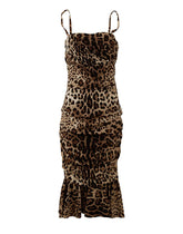 Dolce & Gabbana Brown Leopard Print Ruched Midi Dress -   -  Dolce & Gabbana.