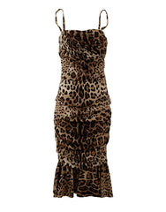 Dolce & Gabbana Brown Leopard Print Ruched Midi Dress -   -  Dolce & Gabbana.