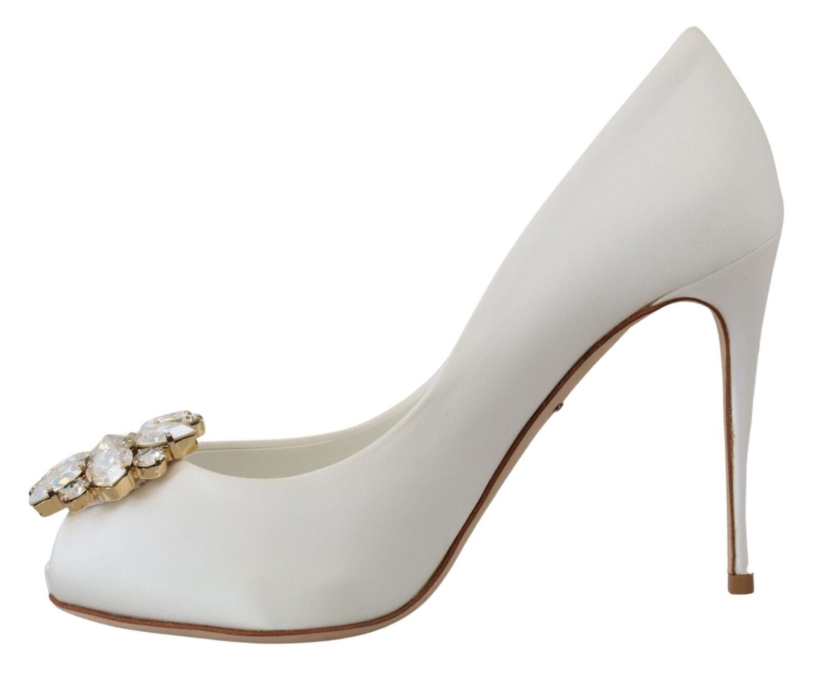 Dolce & Gabbana White Crystals Peep Toe Heel Satin Pumps -   -  Dolce & Gabbana. Dolce & Gabbana White Crystals Peep Toe Heel Satin Pumps -   -  Dolce & Gabbana.
