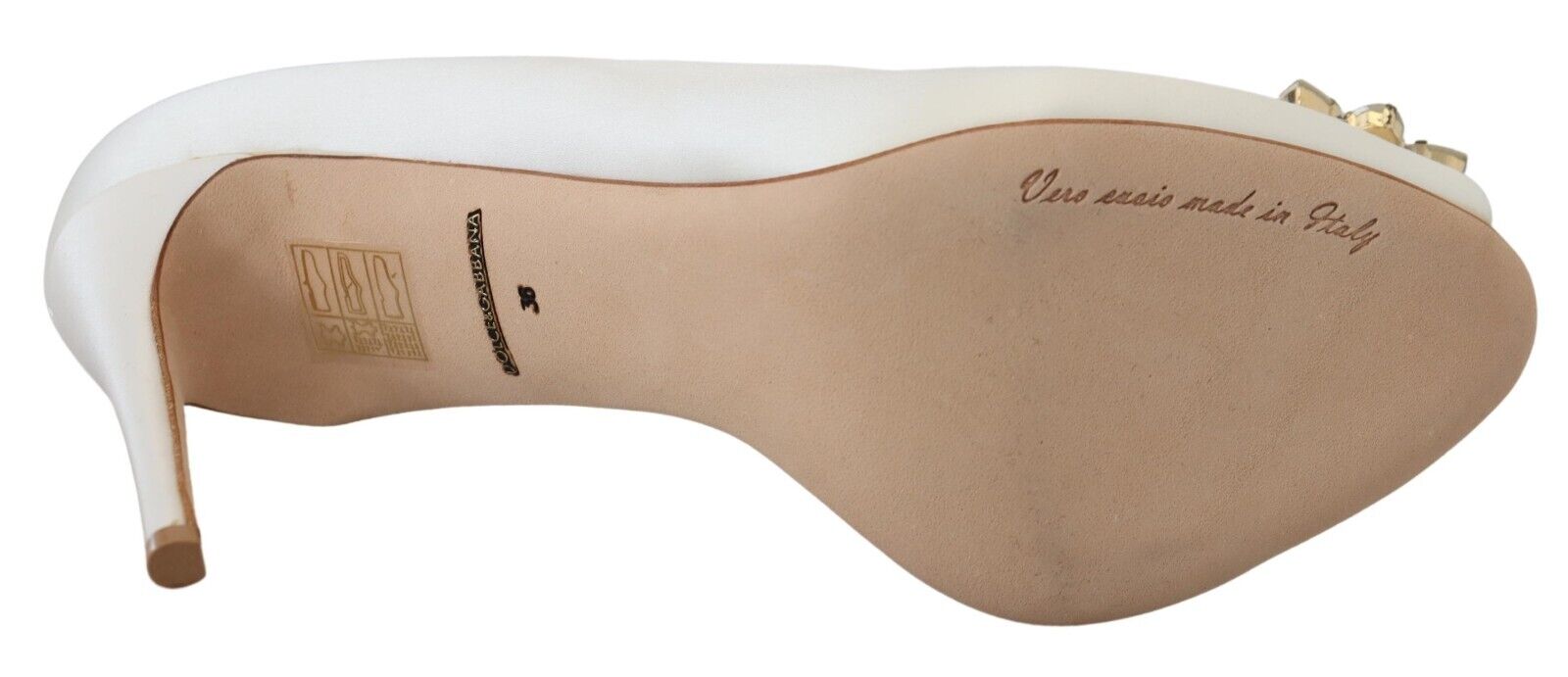 Dolce & Gabbana White Crystals Peep Toe Heel Satin Pumps -   -  Dolce & Gabbana. Dolce & Gabbana White Crystals Peep Toe Heel Satin Pumps -   -  Dolce & Gabbana.