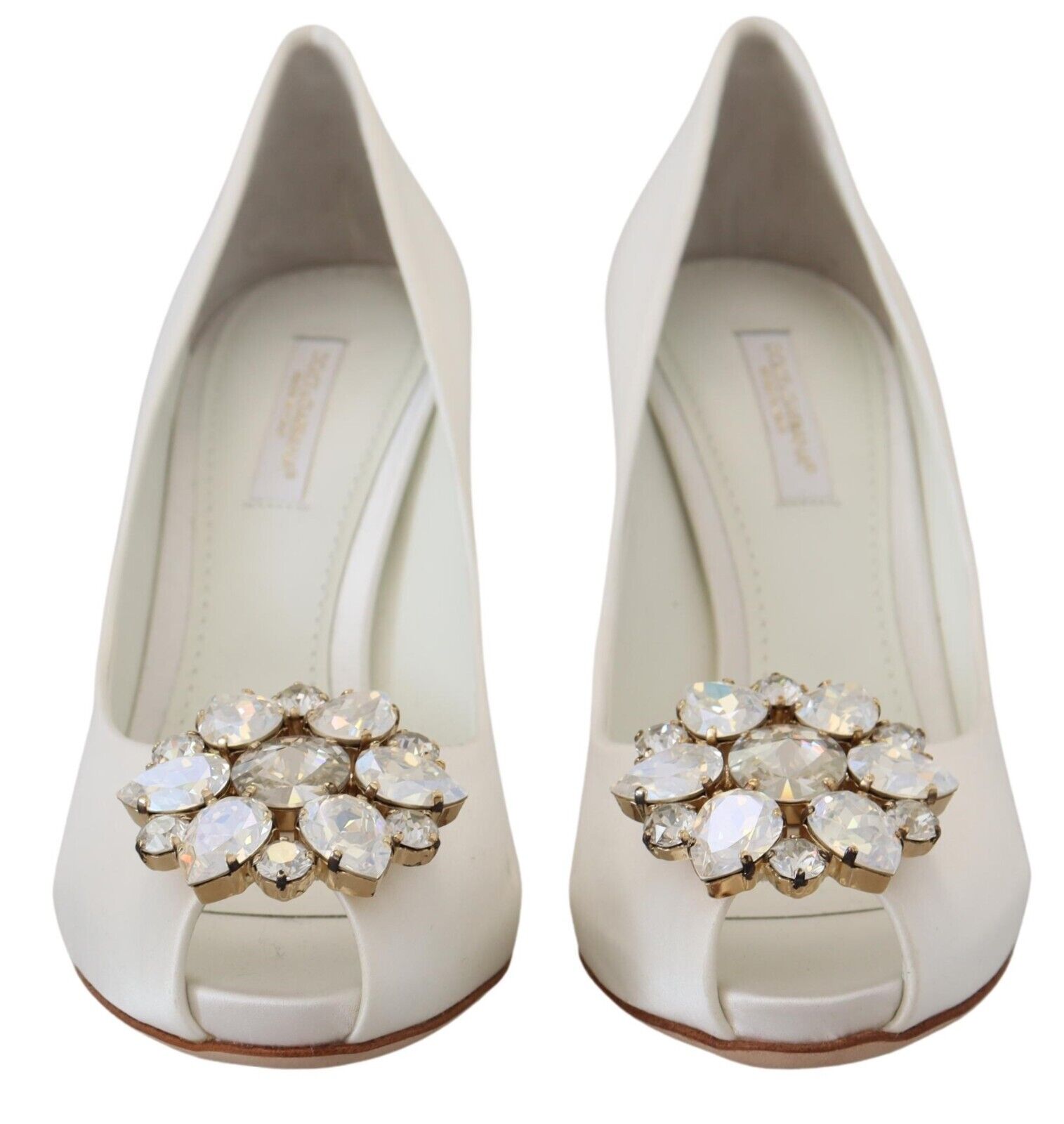 Dolce & Gabbana White Crystals Peep Toe Heel Satin Pumps -   -  Dolce & Gabbana. Dolce & Gabbana White Crystals Peep Toe Heel Satin Pumps -   -  Dolce & Gabbana.
