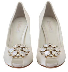 Dolce & Gabbana White Crystals Peep Toe Heel Satin Pumps -   -  Dolce & Gabbana.