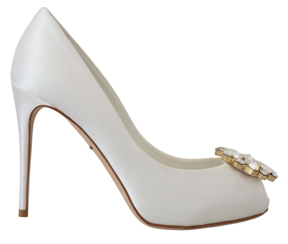 Dolce & Gabbana White Crystals Peep Toe Heel Satin Pumps -   -  Dolce & Gabbana.