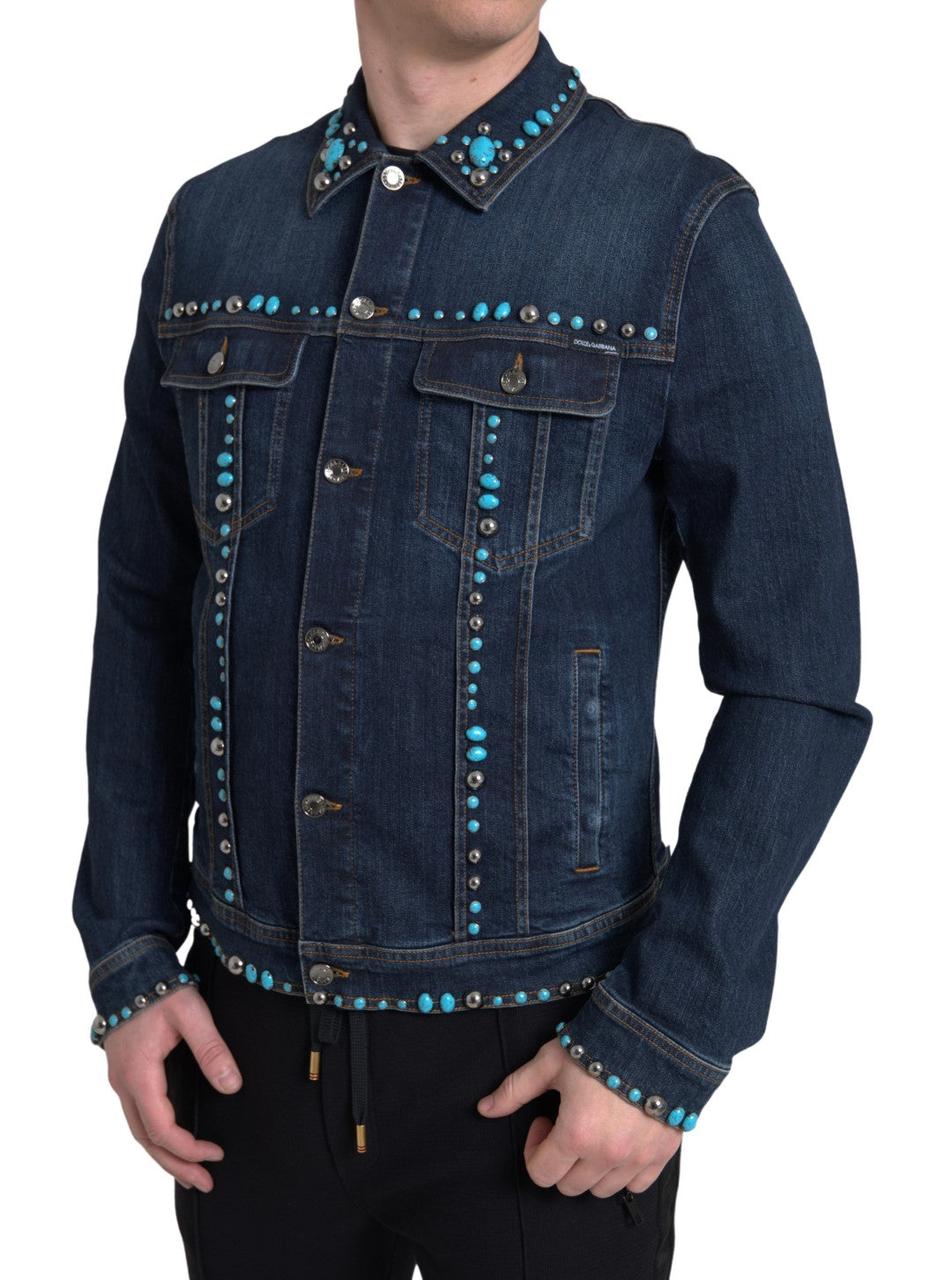 Dolce & Gabbana Blue Denim Turquoise Stones Studded Jacket -   -  Dolce & Gabbana.