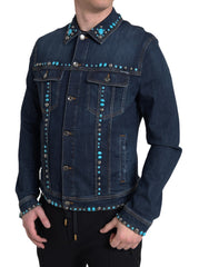 Dolce & Gabbana Blue Denim Turquoise Stones Studded Jacket -   -  Dolce & Gabbana.