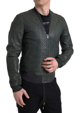 Dolce & Gabbana Green Perforated Leather Bomber Jacket -   -  Dolce & Gabbana.