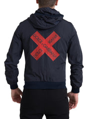 Dolce & Gabbana Blue Hooded Logo Polyester Full Zip Sweater -   -  Dolce & Gabbana.