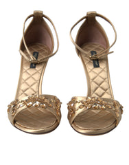 Dolce & Gabbana Gold Satin Ankle Strap Crystal Sandals Shoes -   -  Dolce & Gabbana.