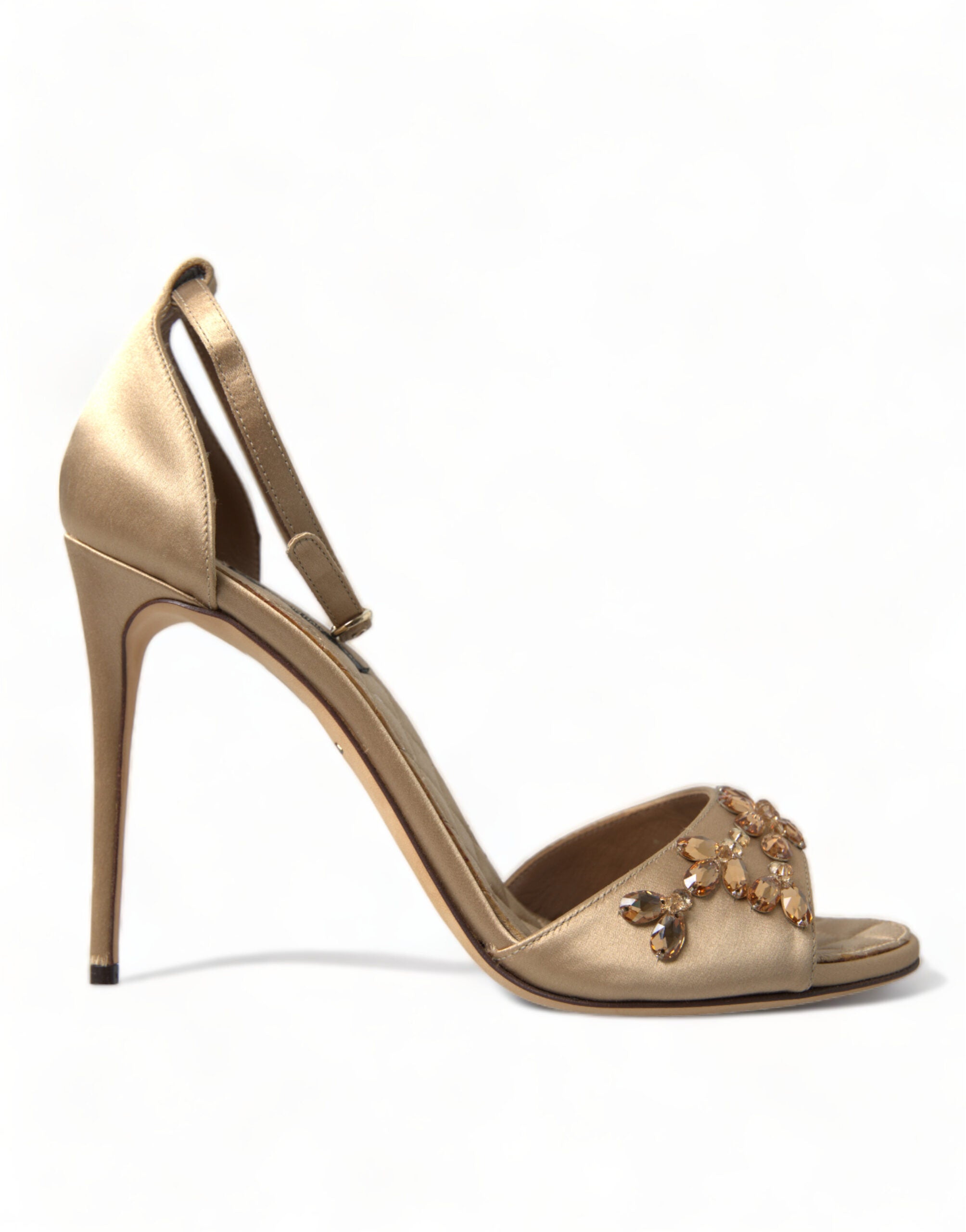 Dolce & Gabbana Gold Satin Ankle Strap Crystal Sandals Shoes -   -  Dolce & Gabbana.