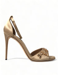 Dolce & Gabbana Gold Satin Ankle Strap Crystal Sandals Shoes -   -  Dolce & Gabbana.