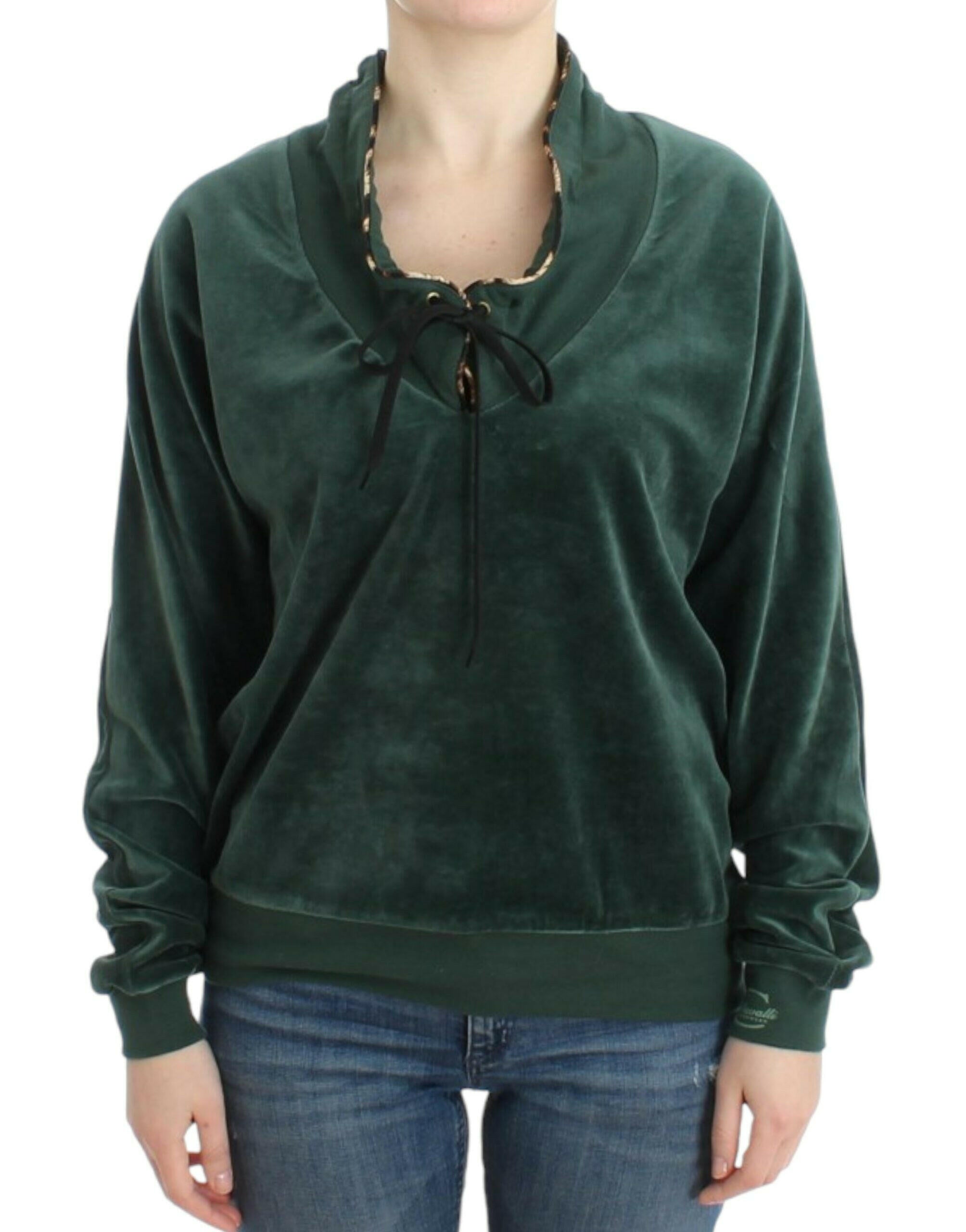 Cavalli Green velvet cotton sweater -   -  Cavalli.